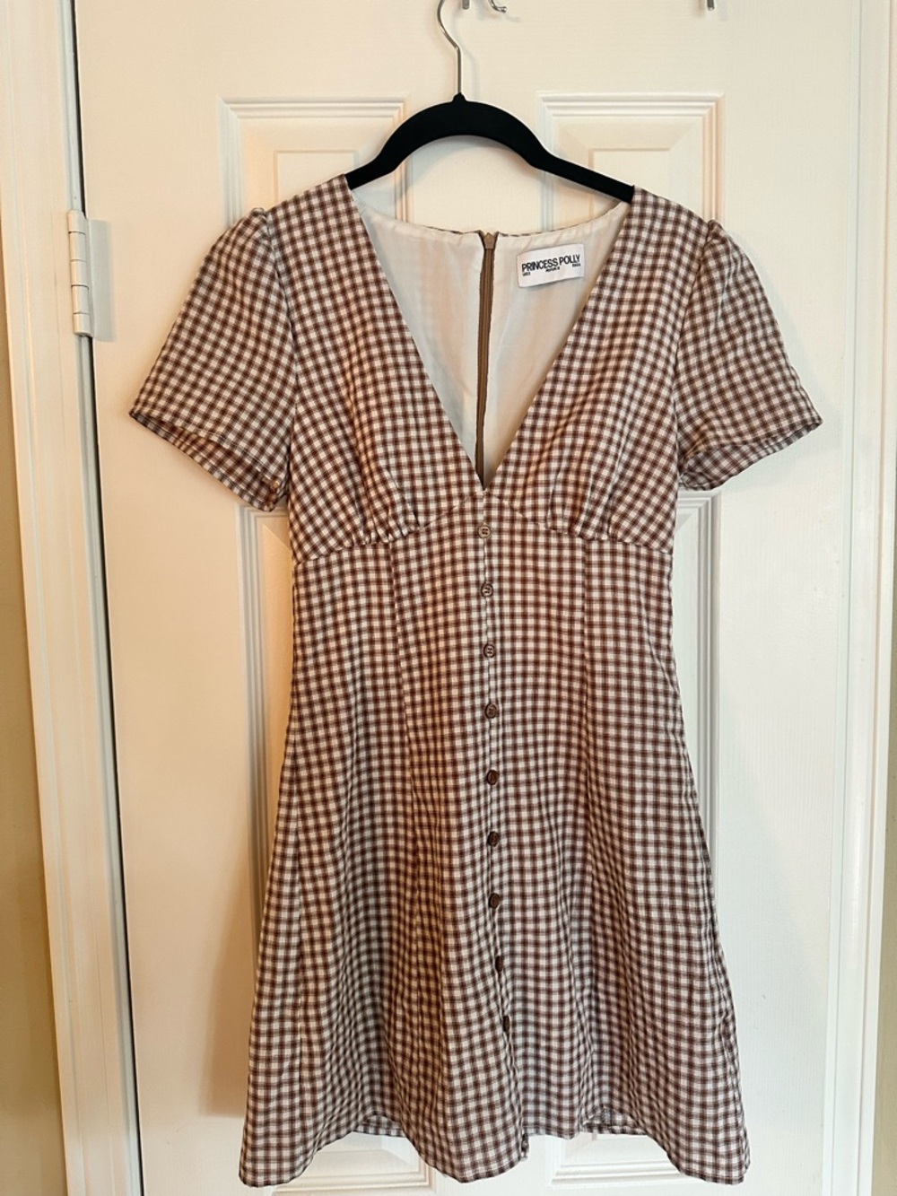 Princess Polly Brown Gingham Button-Front Mini Dress